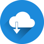 青い円の中にある白い雲から下向きの矢印が出ている